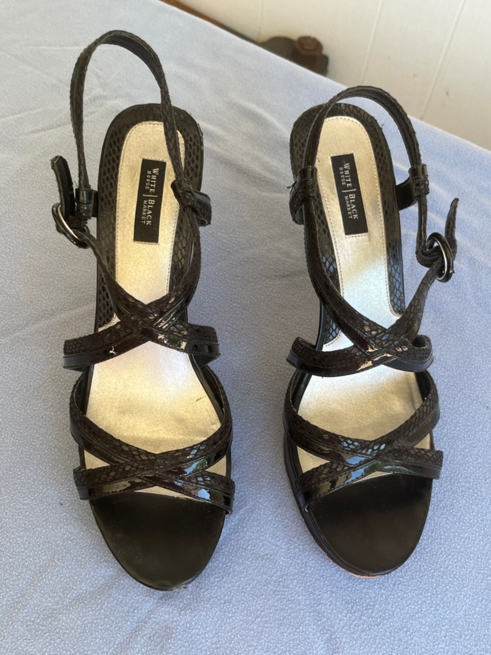 White House Black Market Strappy Black Stiletto Heels
Leather Size 11